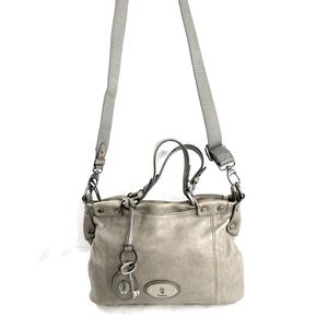 Fossil Gray Leather Large Hobo Crossbody Shoulder Bag Key Lock Charm zb4506